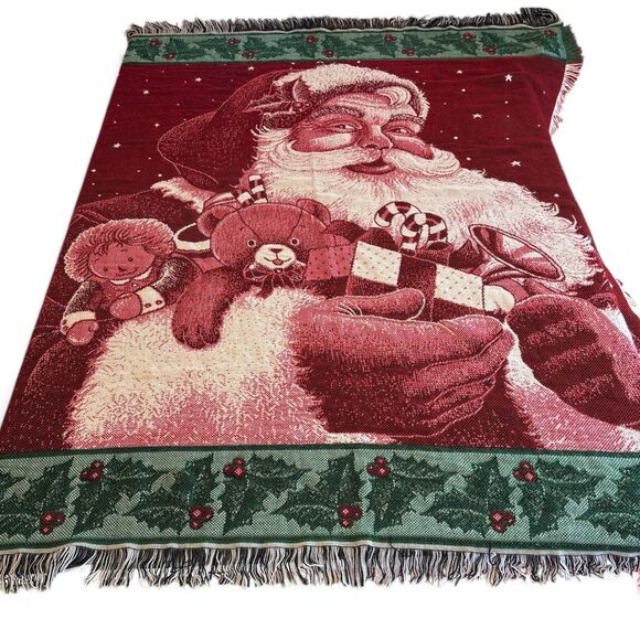 Vintage American Weavers Woven Santa with Toys Throw Blanket 60"X50" Made In USA - Picture 2 of 6